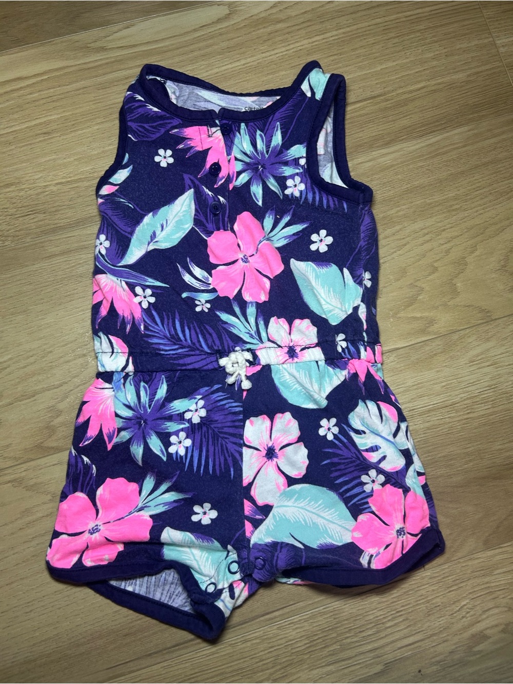 Carter's Navy Floral Romper with Pink & Aqua Accents